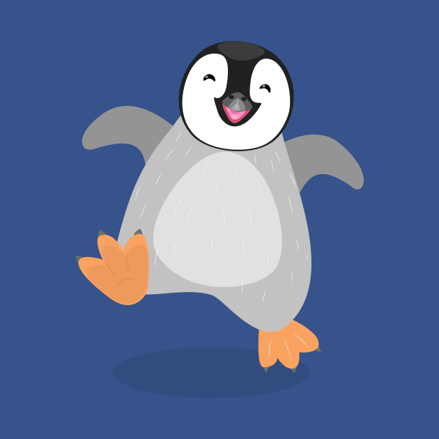 Cute happy emperor penguin chick dancing cartoon by FrogFactory