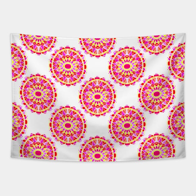 Red and Yellow Floral Mandala Pattern Tapestry by ZeichenbloQ