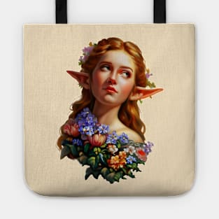 Baroque Elven Girl with Flowers Vintage Kitsch Design Tote