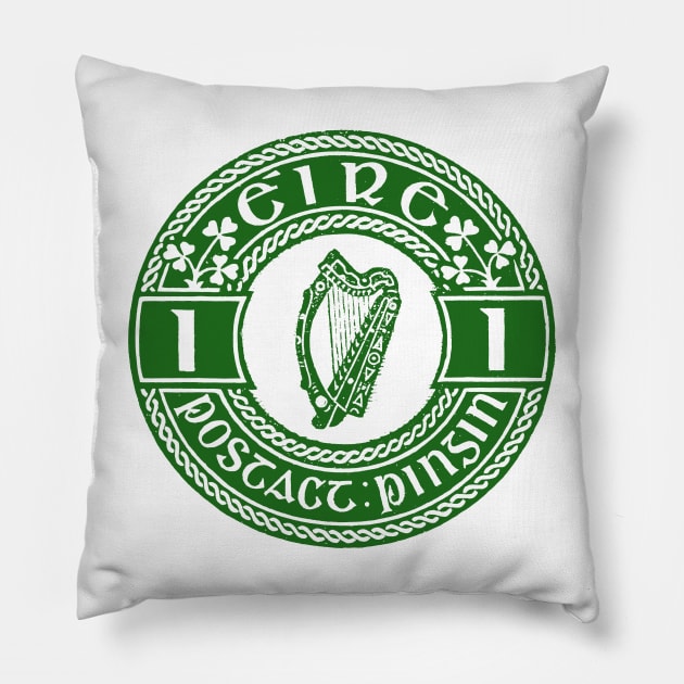 Vintage Eire 1 Pence Postage Stamp Pillow by feck!