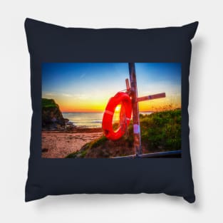 Red Life Buoy Ring At Sunset Pillow