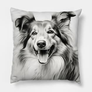 Shetland sheepdog black and white sketch portrait Pillow