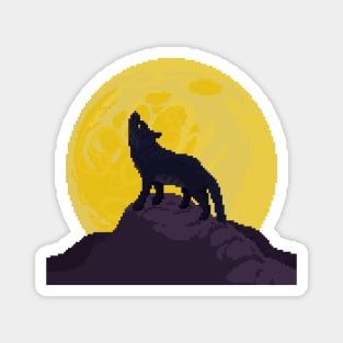 Pixel Art Wolf and the  Moon Magnet