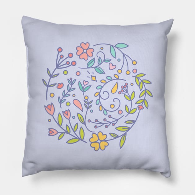 Pretty Pastel Swirl Of Flowers Doodle Design Pillow by LittleBunnySunshine