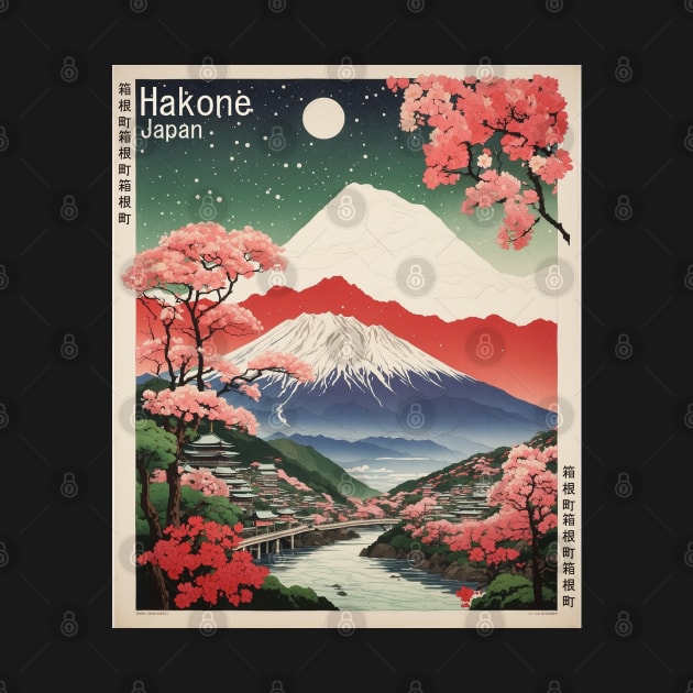 Hakone Japan Mt. Fuji Cherry Blossom Vintage Tourism Travel Poster by TravelersGems