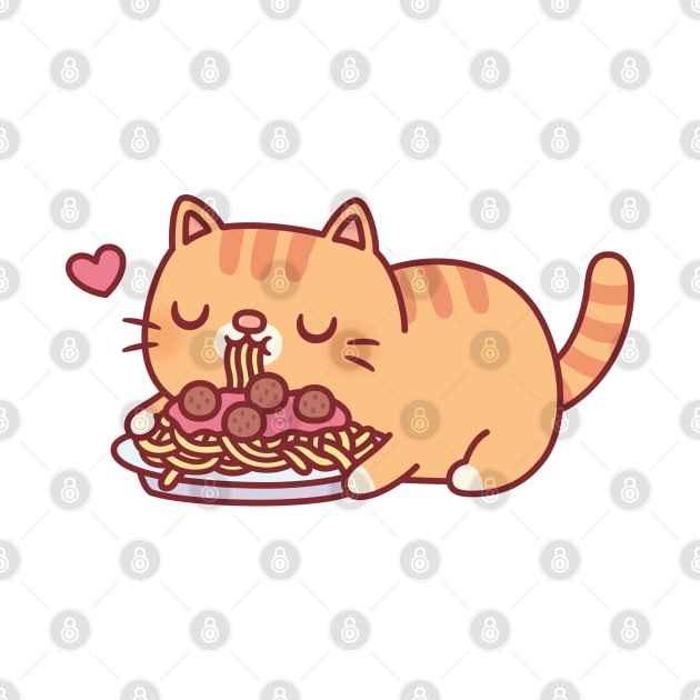 Cute Chubby Orange Tabby Cat Eating Spaghetti Pasta by rustydoodle