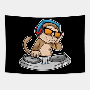 Monkey as DJ with Headphones & Mixing desk Tapestry