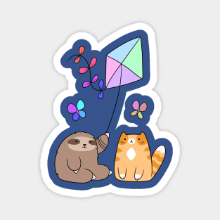 Pastel Rainbow Kite Sloth and Cat Magnet