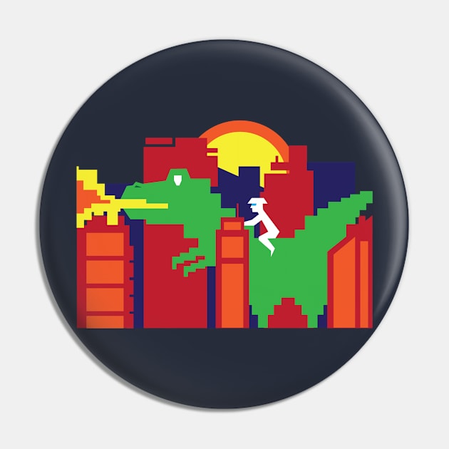 Godzilla ... Japan Monster in the City!  I Love Japan T-Shirt Pin by teemaniac