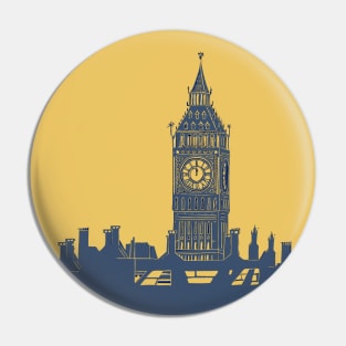 Big Ben and London Skyline in Blue and Mustard yellow Pin