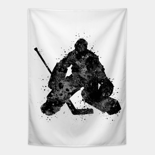 Ice Hockey Boy Goalie Black and White Silhouette Tapestry by LotusGifts