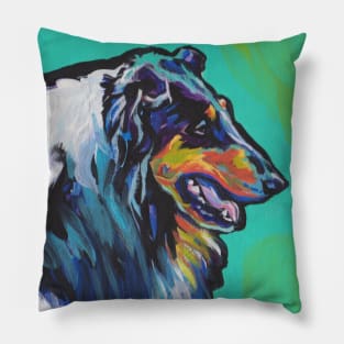 Fun Tricolor Rough Collie Dog bright colorful Pop Art Pillow