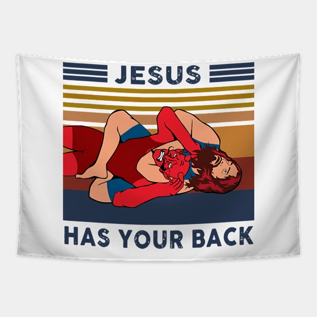 Wrestling Jesus Has Your Back Vintage Tapestry by Che Tam CHIPS