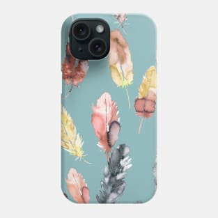 Pocket - WATERCOLOR BOHO FEATHERS YELLOW SOFT TEAL Phone Case