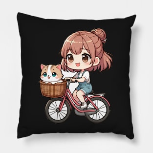 Girl taking kitten for a ride Pillow