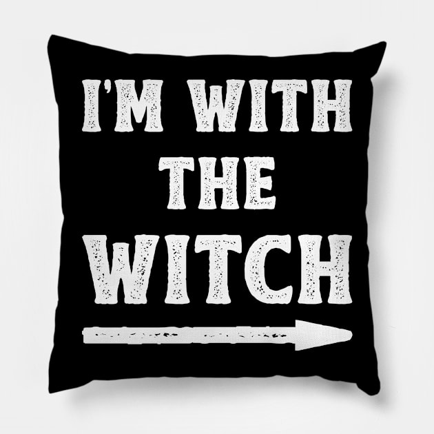 Funny Halloween I'm With The Witch Costume Couple (White) Pillow by DLEVO