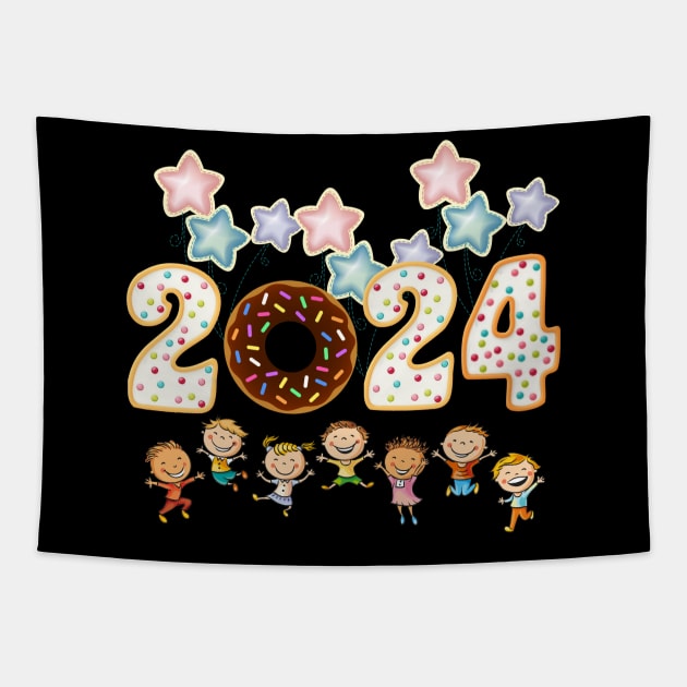 2024. Welcome 2024.Happy New Year 2024. 2024 Donot Tapestry by ShopiLike