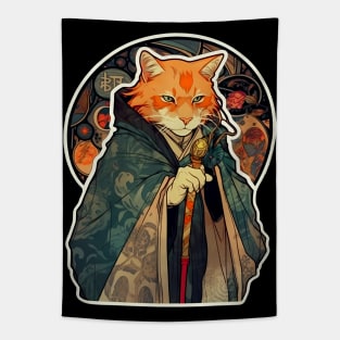 Art Noveau Cat Wizard Magician Tapestry