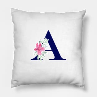 Watercolor Floral Letter A in Navy Pillow