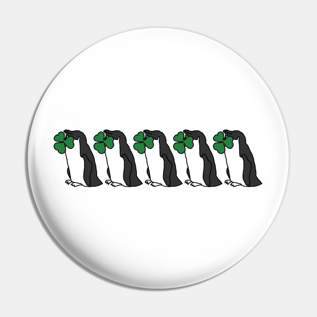 Five Penguin Holding Shamrock for St Patricks Day Pin by ellenhenryart