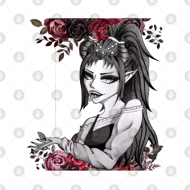 Succubus: Demonic Beauty (gothic flowers) by AranisuDrawings