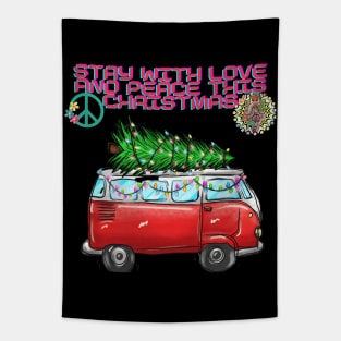 Hippie Christmas Retro Truck and Christmas tree Tapestry