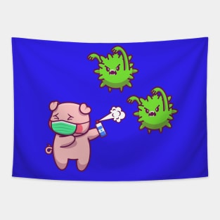 Cute Pig Wear Mask Spray Corona Virus Cartoon Tapestry