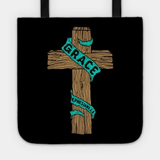 A wooden cross with the inscription "Grace" Tote