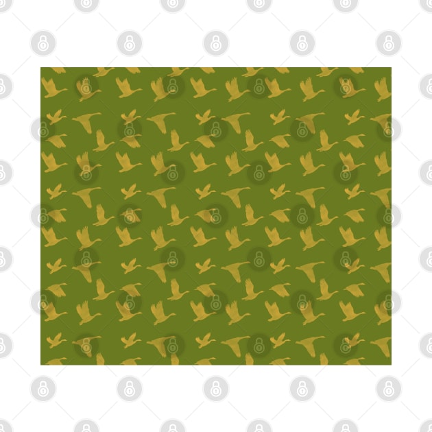 Flying Birds Pattern Green Yellow by DrawingEggen