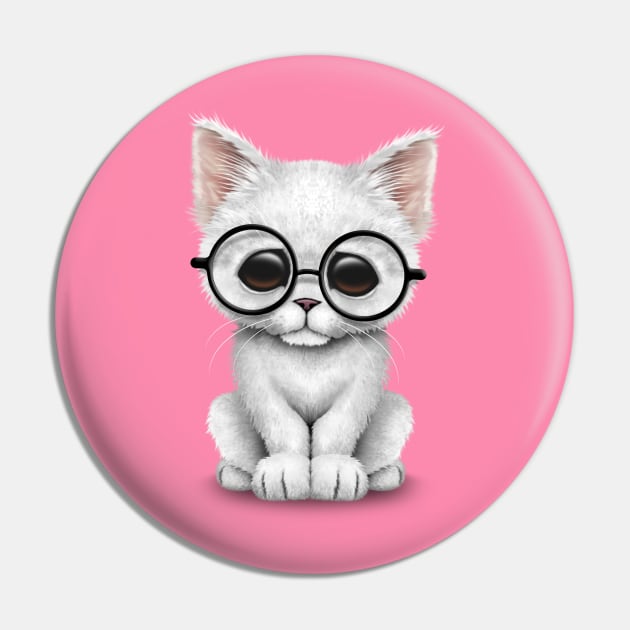Cute White Kitten Wearing Eye Glasses Pin by jeffbartels