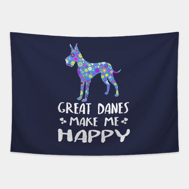 Great Danes Make Me Happy Cute Floral Dog Gifts Tapestry by Cartba