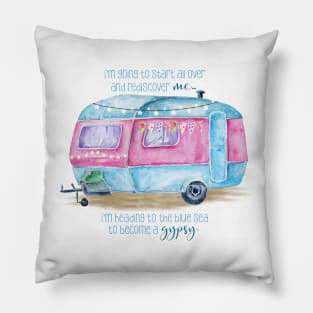 Pink and Blue Retro Vintage Camper Caravan Pillow