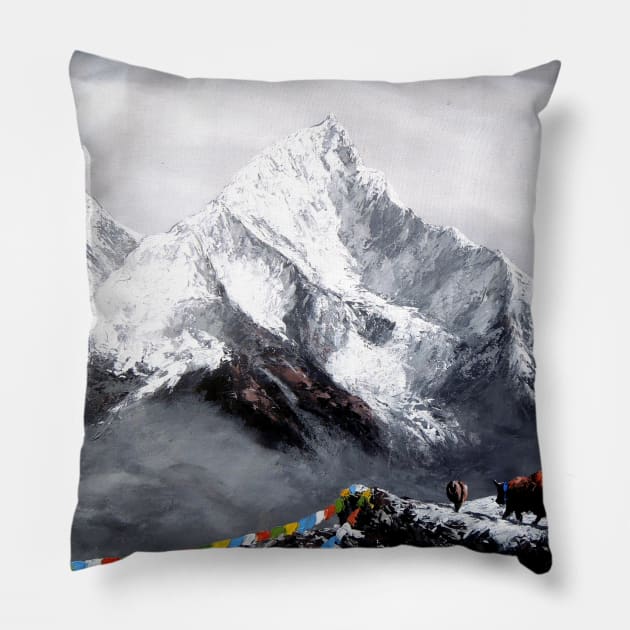 Panoramic View Of Everest Mountain Pillow by whimsyart