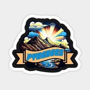 vintage travel pyrenees mountains logo Magnet