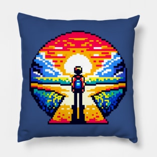 Pixelated Crossroads - 8-Bit Life Choices Art Pillow