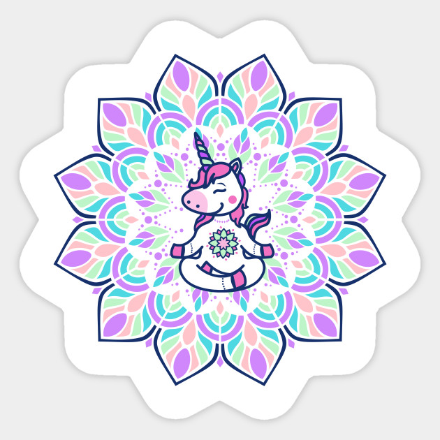 Unicorn Yoga In Mandala Unicorn Sticker Teepublic