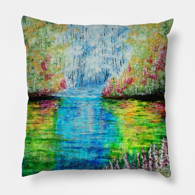 Stained Glass The Enchanted Lake Pillow by MandalaSoul