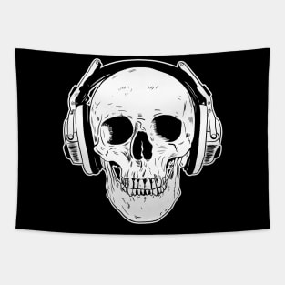 Skull Wearing Headphones Tapestry