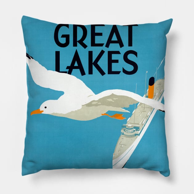 Vintage Travel Poster Canada Great Lakes Pillow by vintagetreasure