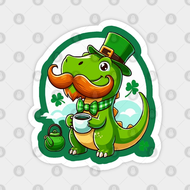 st patricks day Funny dinosaur with mustache love coffee Magnet by WOLVES STORE