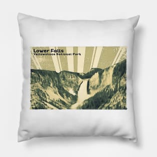 Retro Lower Falls in Yellowstone National Park in yellow and green Pillow