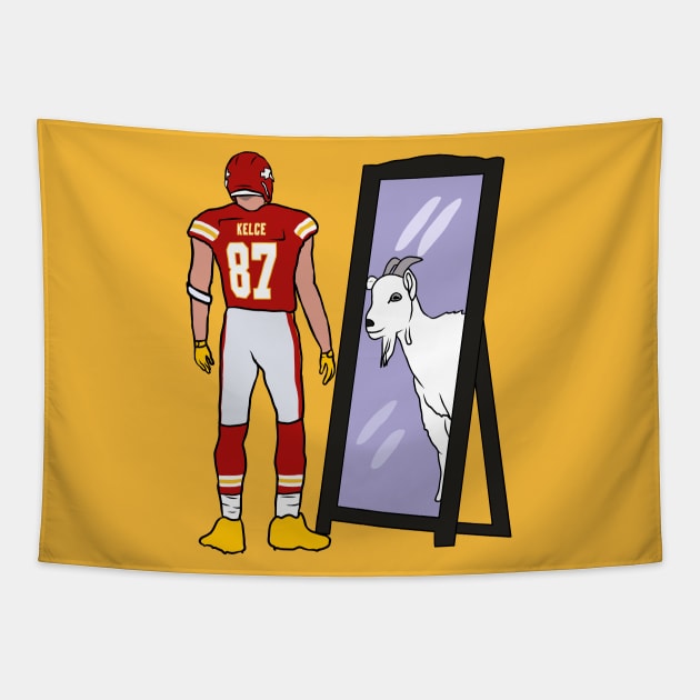 Travis Kelce Mirror GOAT Tapestry by rattraptees