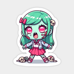 Zombie Skull Kawaii Girl Magnet