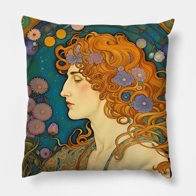 Handsome Man With Long Hair And Flowers Pillow by LittleBean