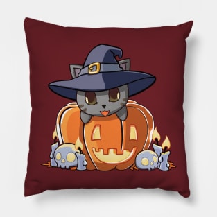 Grey cat in a pumpkin Pillow