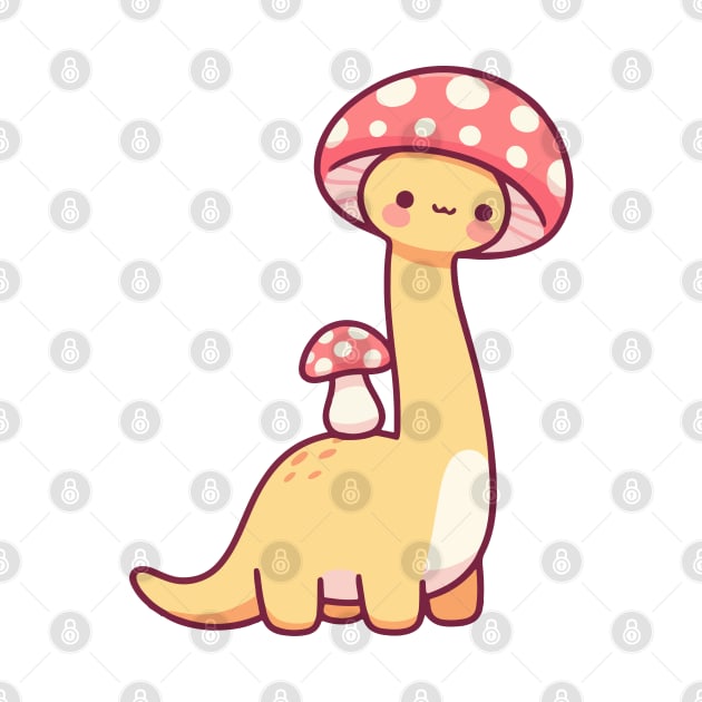 Kawaii simple Mushroom Hat Dinosaur Brontosaurus by TomFrontierArt