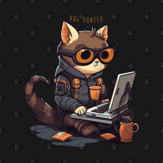 Funny Programmer Cute Cat Bug Hunter by origato