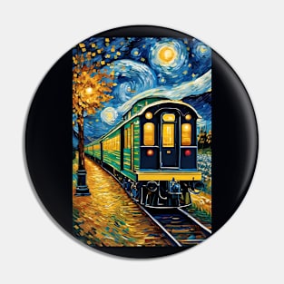 Vincent van Gogh Starry night style train Pin