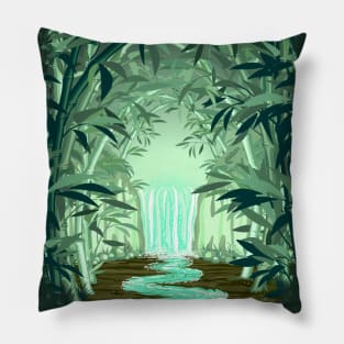 Fluorescent Waterfall on Surreal Bamboo Forest Pillow