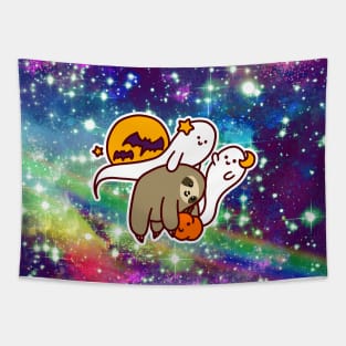 Spooky Halloween Sloth Rainbow Space Tapestry